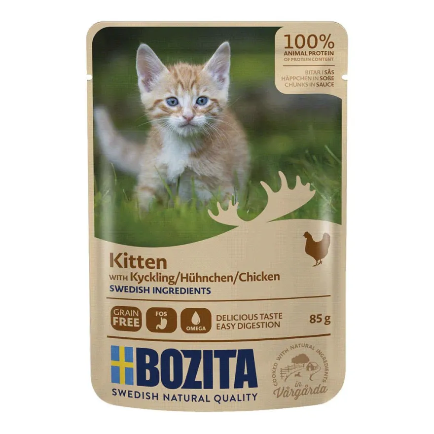 Bozita Cat Pouch Häppchen in Soße Kitten mit Hühnchen | 12 x 85 g