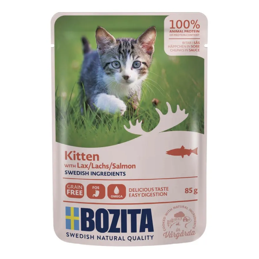 Bozita Cat Pouch Häppchen in Soße Kitten mit Lachs | 12 x 85 g