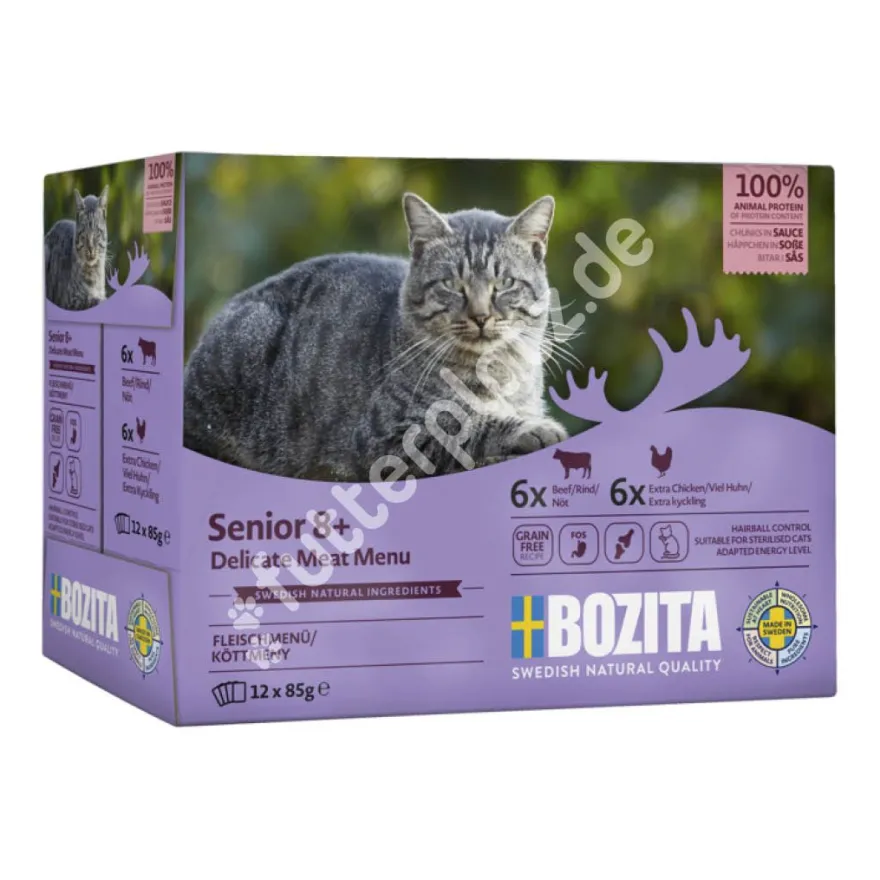 Bozita Cat Pouch Multipack Häppchen in Soße Senior 8+ Fleischmenü in Soße | 12 x 85 g