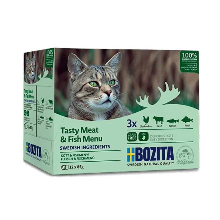 Bozita Cat Pouch Multipack Häppchen in Gelee Fleisch- & Fisch-Menü | 12 x 85 g