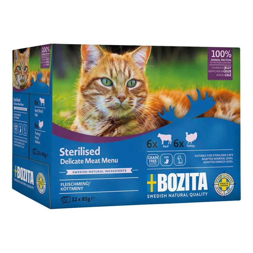 Bozita Cat Pouch Multipack Indoor&sterilised Häppchen in Gelee Rind/Truthahn (4 x 12 =) | 48 x 85 g