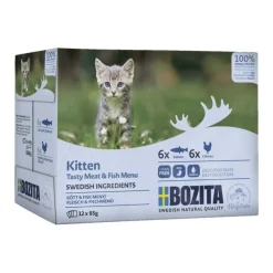 Bozita Cat Pouch Multipack Kitten Häppchen in Soße Fisch- & Fleischmenü | 12 x 85 g