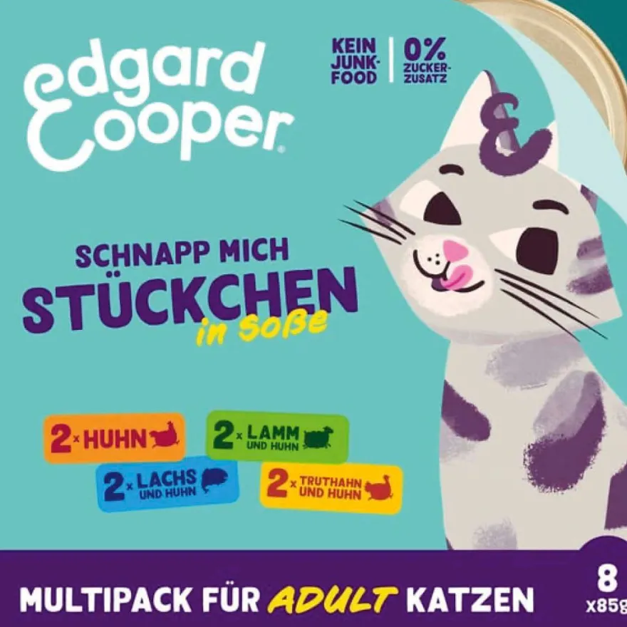 Edgard & Cooper Cat Multipack - Stückchen in Sauce - Huhn, Lachs, Lamm, Truthahn (6 x 8 = ) | 48 x 85 g