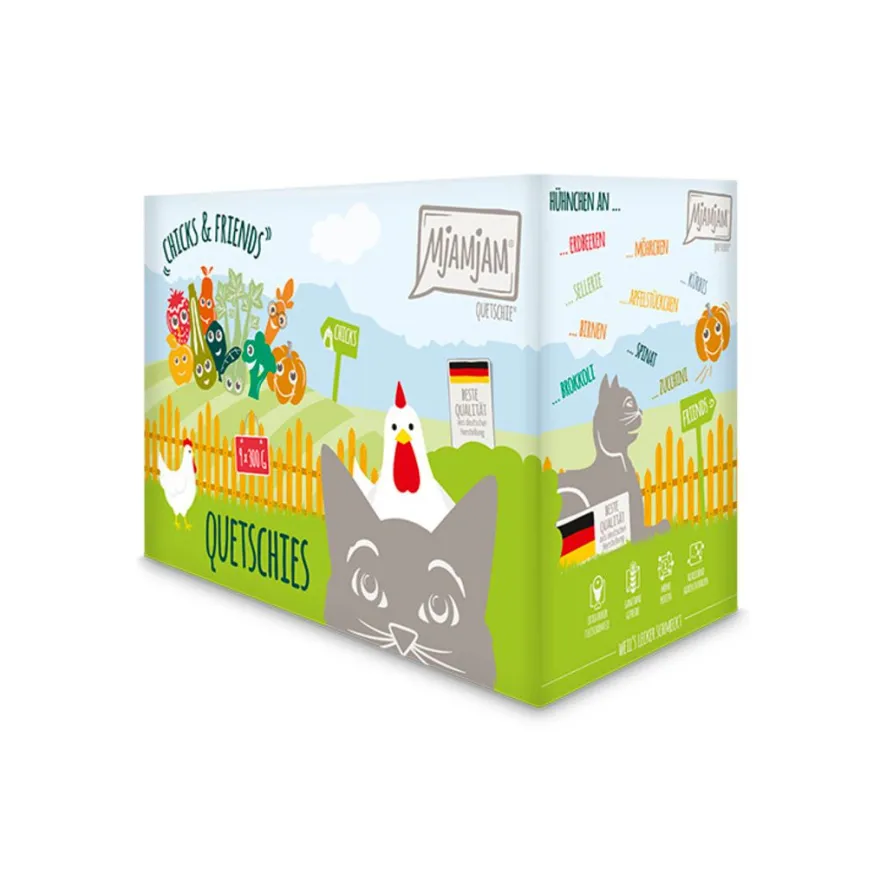 MjAMjAM Cat - Chicks & Friends Quetschie-Box | 9 x 300 g
