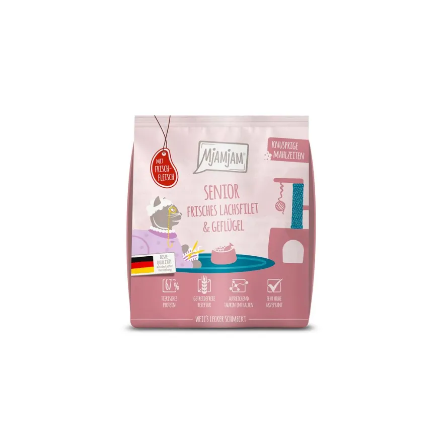 MjAMjAM - Knusprige Mahlzeiten - Senior - Frisches Lachsfilet & Geflügel | 300 g