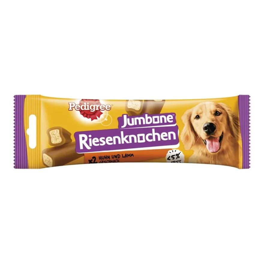 PEDIGREE® JUMBONE™ Riesenknochen Beutel Medium mit Huhn und Lamm Geschmack 2 Stück | 180 g