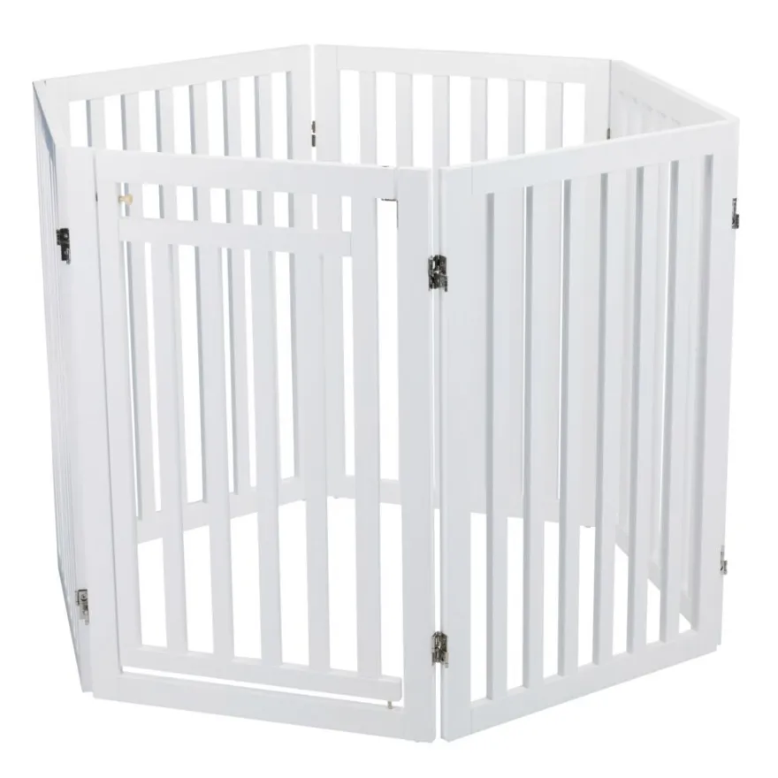 TRIXIE Absperrgitter mit Tür, MDF, 4-teilig,weiß | 60–160 x 81 cm