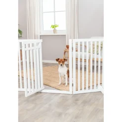 TRIXIE Absperrgitter mit Tür, MDF, 4-teilig,weiß | 60–160 x 81 cm