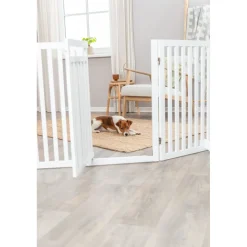 TRIXIE Absperrgitter mit Tür, MDF, 4-teilig,weiß | 60–160 x 81 cm