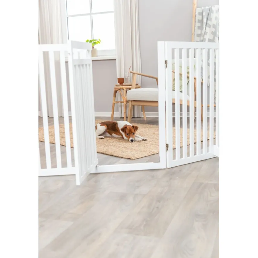 TRIXIE Absperrgitter mit Tür, MDF, 4-teilig,weiß | 60–160 x 81 cm