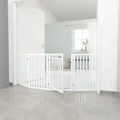 TRIXIE Absperrgitter mit Tür, MDF, 4-teilig,weiß | 60–160 x 81 cm