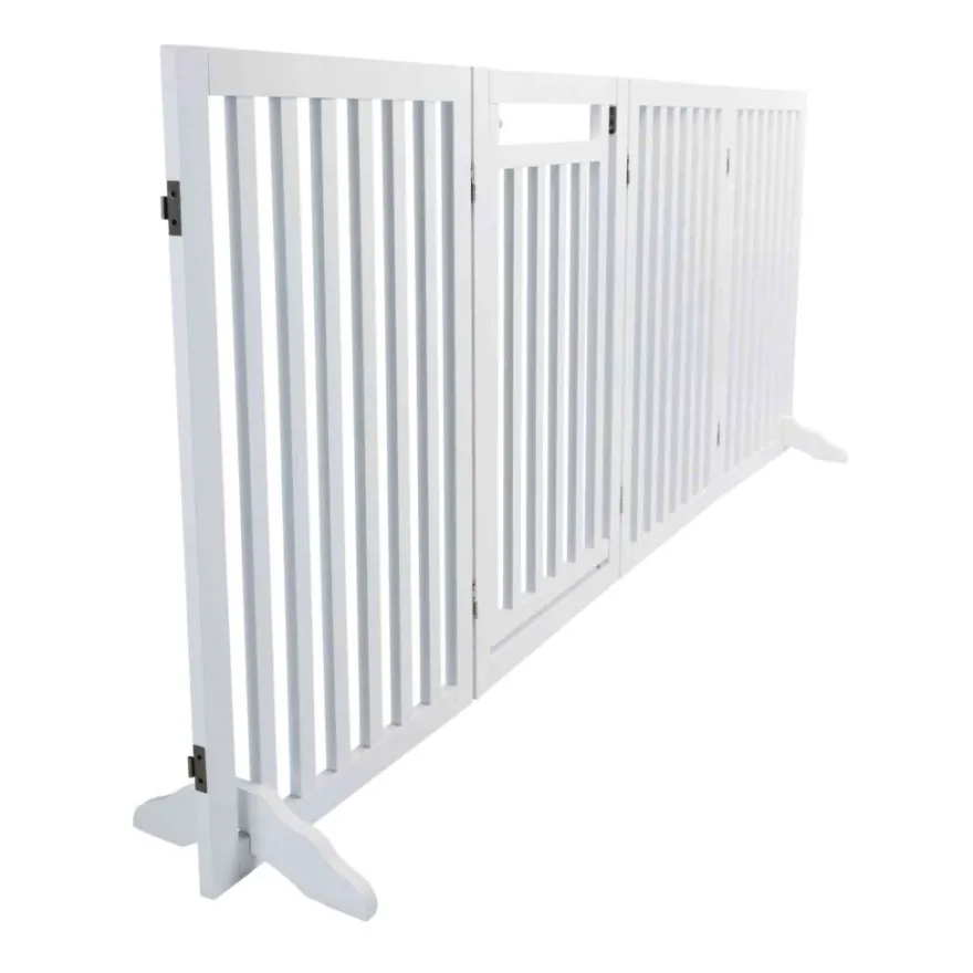 TRIXIE Absperrgitter mit Tür, MDF, 4-teilig,weiß | 60–160 x 81 cm