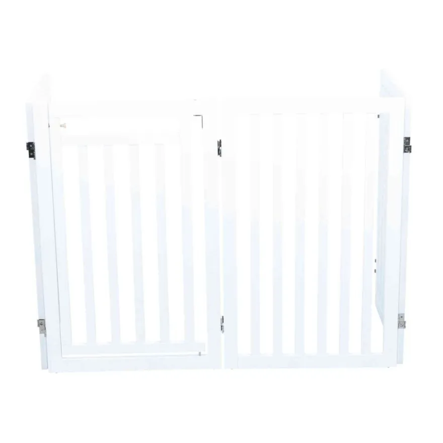TRIXIE Absperrgitter mit Tür, MDF, 4-teilig,weiß | 60–160 x 81 cm