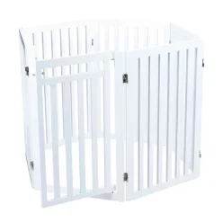 TRIXIE Absperrgitter mit Tür, MDF, 4-teilig,weiß | 60–160 x 81 cm