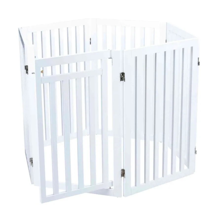 TRIXIE Absperrgitter mit Tür, MDF, 4-teilig,weiß | 60–160 x 81 cm