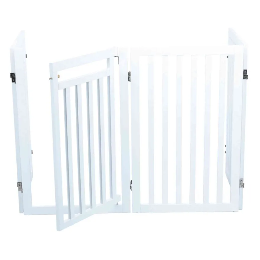 TRIXIE Absperrgitter mit Tür, MDF, 4-teilig,weiß | 60–160 x 81 cm
