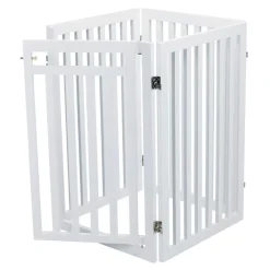 TRIXIE Absperrgitter mit Tür, MDF, 4-teilig,weiß | 60–160 x 81 cm