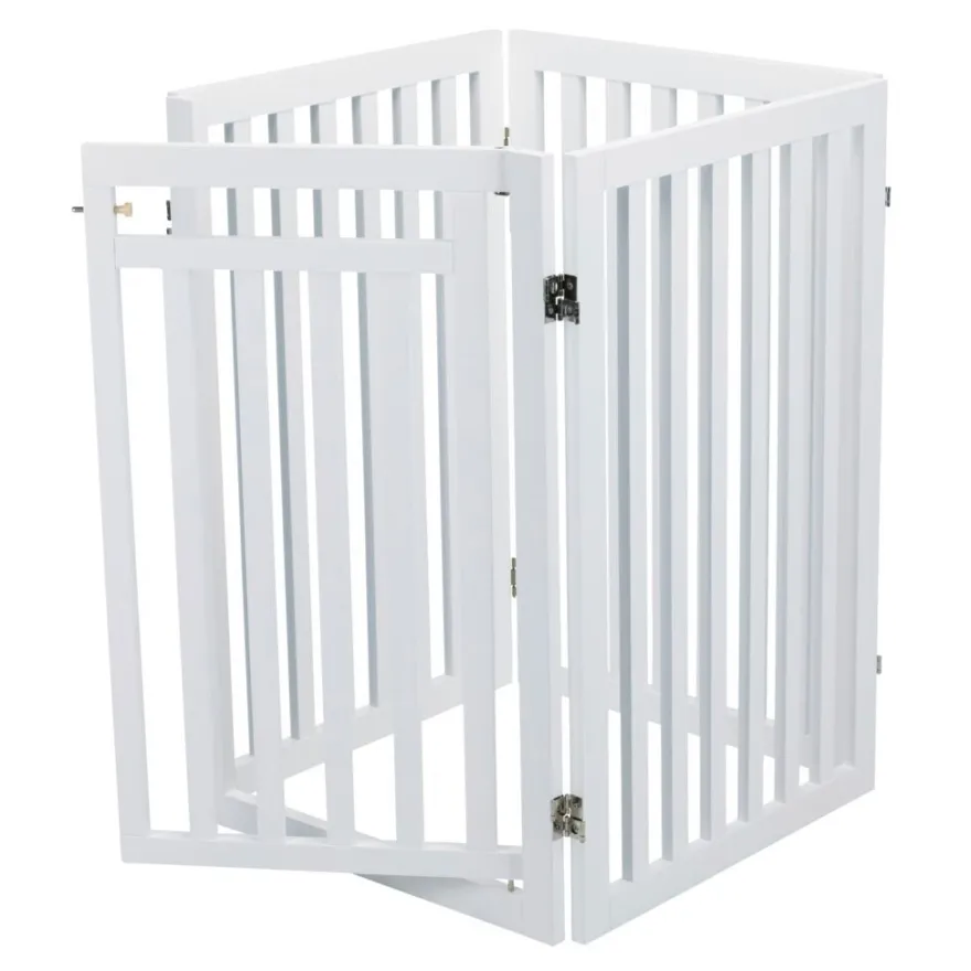 TRIXIE Absperrgitter mit Tür, MDF, 4-teilig,weiß | 60–160 x 81 cm