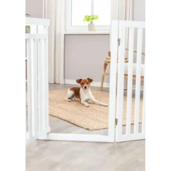 TRIXIE Absperrgitter mit Tür, MDF, 4-teilig,weiß | 60–160 x 81 cm