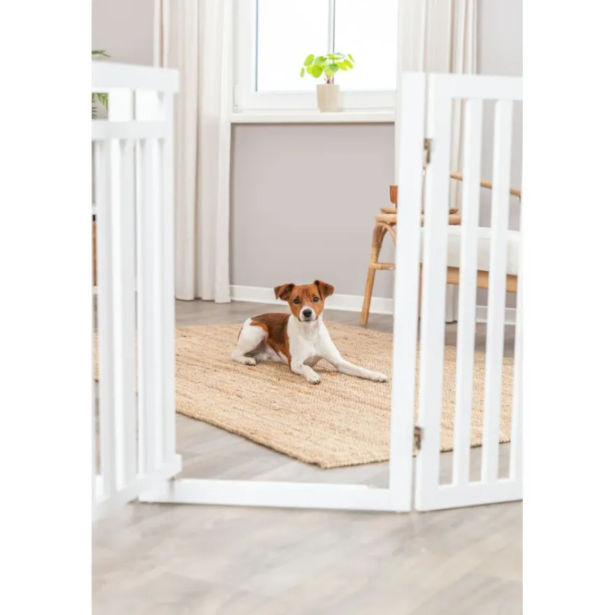 TRIXIE Absperrgitter mit Tür, MDF, 4-teilig,weiß | 60–160 x 81 cm