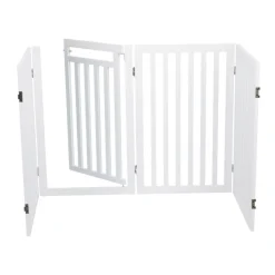 TRIXIE Absperrgitter mit Tür, MDF, 4-teilig,weiß | 60–160 x 81 cm