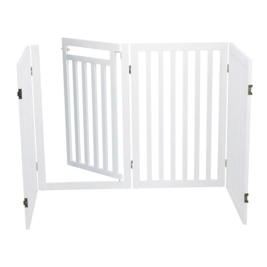 TRIXIE Absperrgitter mit Tür, MDF, 4-teilig,weiß | 60–160 x 81 cm