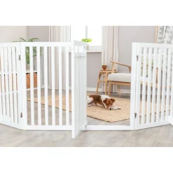 TRIXIE Absperrgitter mit Tür, MDF, 4-teilig,weiß | 60–160 x 81 cm