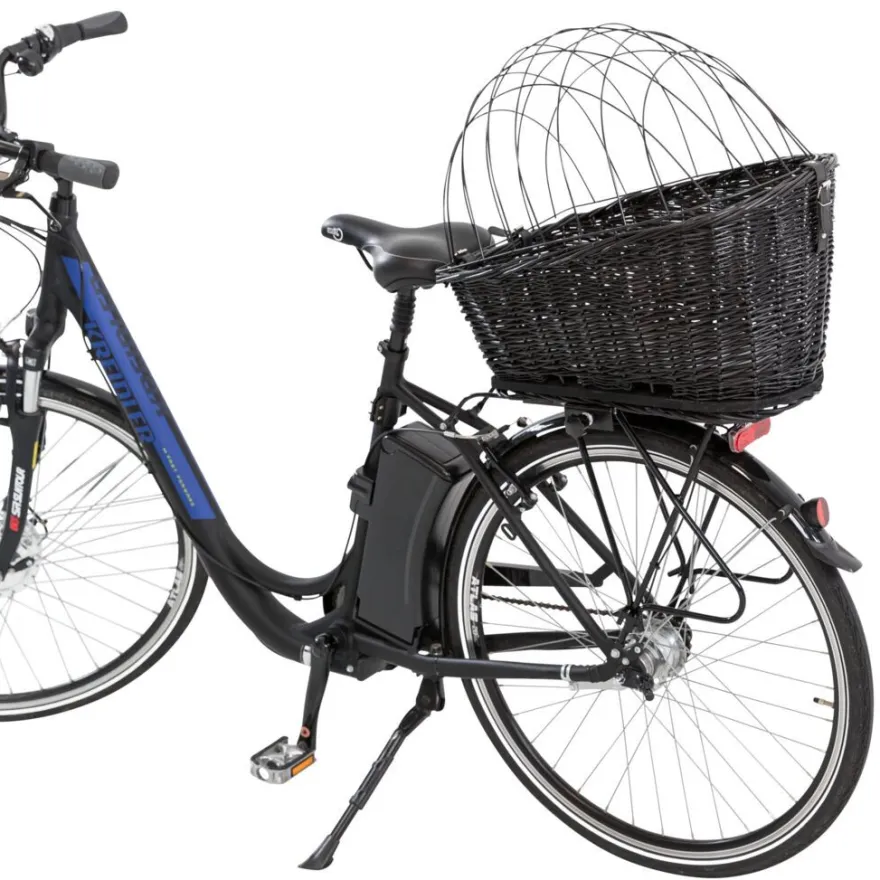 TRIXIE Fahrradkorb m. Gitter f. Gepäckträger,Weide/Metall, schwarz | 35 x 49 x 55 cm