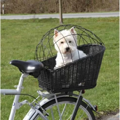 TRIXIE Fahrradkorb m. Gitter f. Gepäckträger,Weide/Metall, schwarz | 35 x 49 x 55 cm