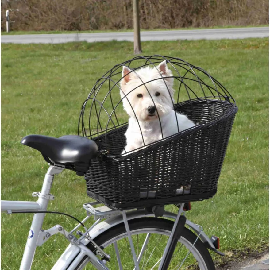 TRIXIE Fahrradkorb m. Gitter f. Gepäckträger,Weide/Metall, schwarz | 35 x 49 x 55 cm