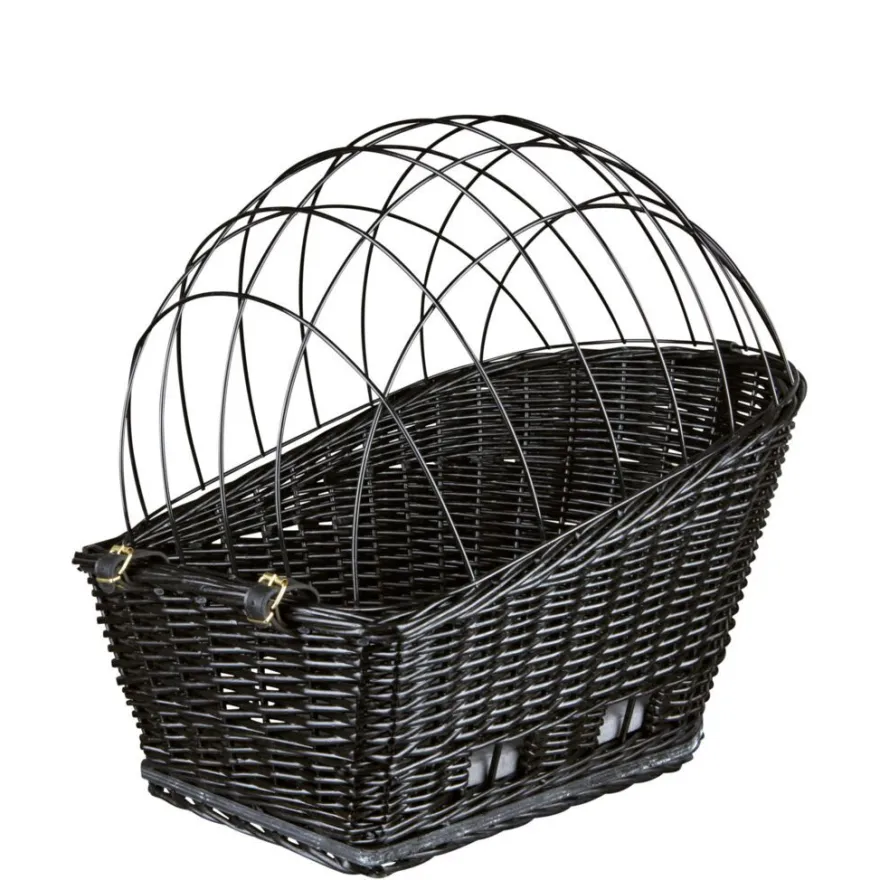 TRIXIE Fahrradkorb m. Gitter f. Gepäckträger,Weide/Metall, schwarz | 35 x 49 x 55 cm