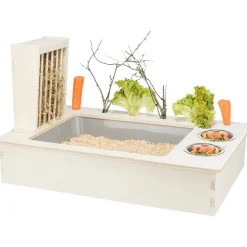 TRIXIE Futterstation mit Näpfen/Heuraufe, Holz | 70 x 41 x 47 cm