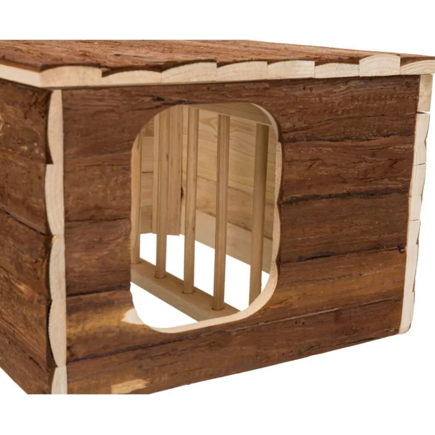 TRIXIE Haus Hilke mit Raufe, Meerschweinchen, Rindenholz | 40 x 23 x 32 cm