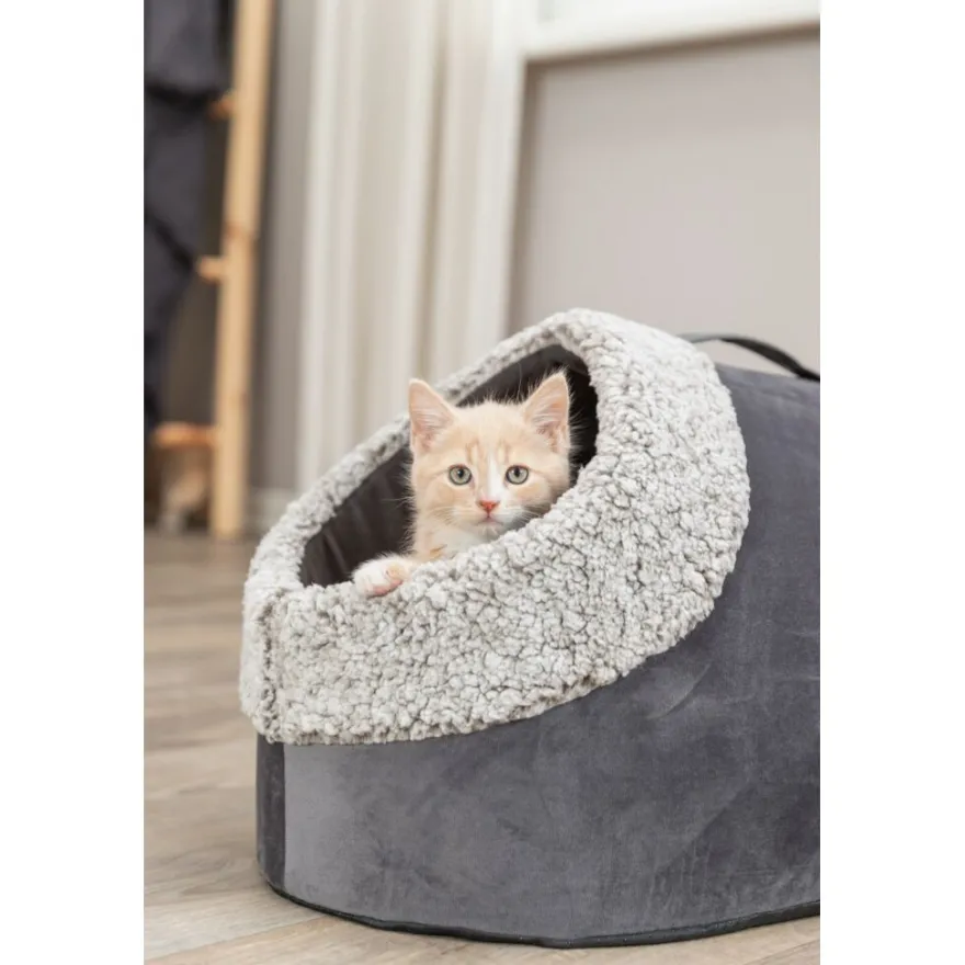 TRIXIE Höhle Calida mit wärmereflektierender Einlage, grau/weiß-schwarz | 50 × 30 × 35 cm