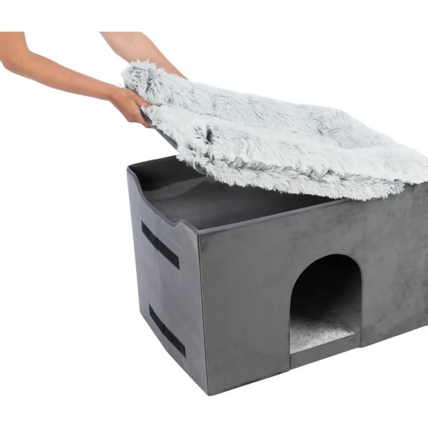 TRIXIE Höhle Harvey mit Treppe, grau/weiß-schwarz | 135 x 47 x 50 cm