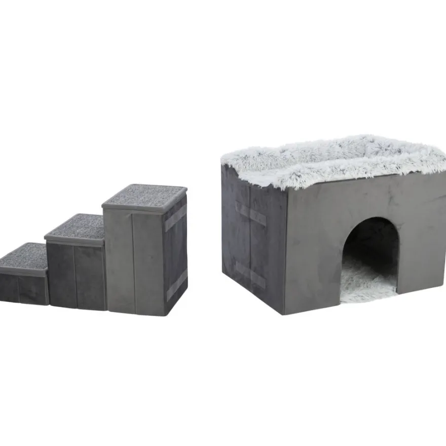TRIXIE Höhle Harvey mit Treppe, grau/weiß-schwarz | 135 x 47 x 50 cm