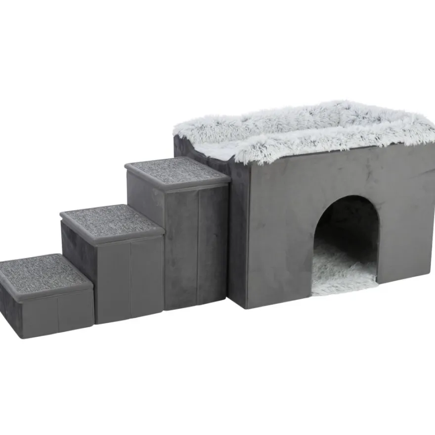 TRIXIE Höhle Harvey mit Treppe, grau/weiß-schwarz | 135 x 47 x 50 cm