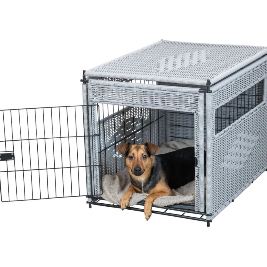 TRIXIE Home Kennel, Polyrattan, hellgrau | M: 58 x 60 x 77 cm