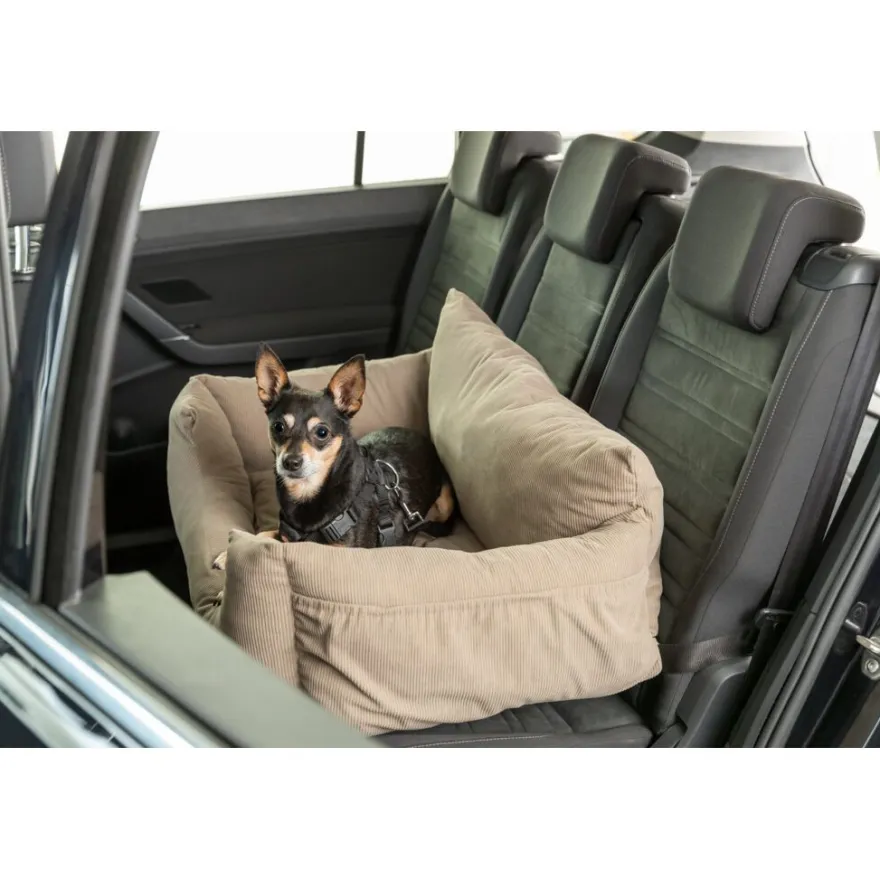 TRIXIE Hundeautositz extra breit, Cord-Optik, taupe | 80 × 35 × 60 cm