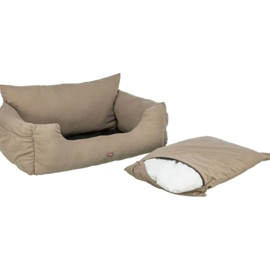 TRIXIE Hundeautositz extra breit, Cord-Optik, taupe | 80 × 35 × 60 cm