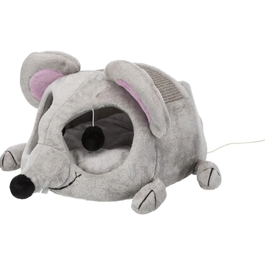 TRIXIE Junior Höhle Lukas, Plüsch/Sisal, hellgrau/grau | 35 x 33 x 65 cm