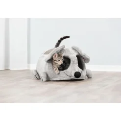 TRIXIE Junior Höhle Lukas, Plüsch/Sisal, hellgrau/grau | 35 x 33 x 65 cm