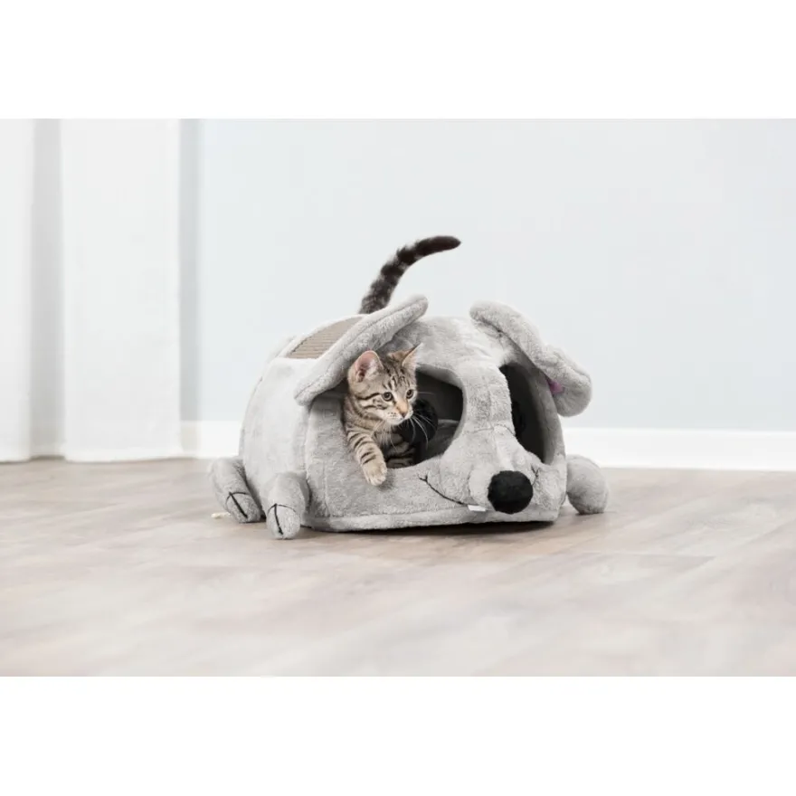 TRIXIE Junior Höhle Lukas, Plüsch/Sisal, hellgrau/grau | 35 x 33 x 65 cm