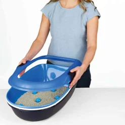 TRIXIE Katzentoilette Berto, 3tlg., mit Trennsystem, dunkelgrau/hellgrau | 39 × 22 × 59 cm