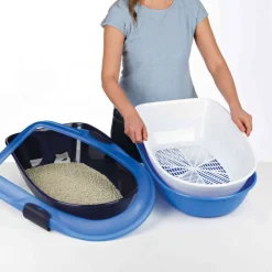 TRIXIE Katzentoilette Berto, 3tlg., mit Trennsystem, dunkelgrau/hellgrau | 39 × 22 × 59 cm