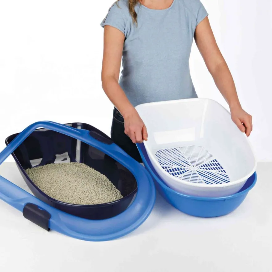TRIXIE Katzentoilette Berto, 3tlg., mit Trennsystem, dunkelgrau/hellgrau | 39 × 22 × 59 cm