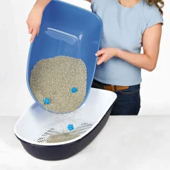 TRIXIE Katzentoilette Berto, 3tlg., mit Trennsystem, dunkelgrau/hellgrau | 39 × 22 × 59 cm