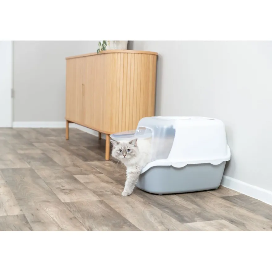 TRIXIE Katzentoilette Vico Open Top, mit Haube, hellgrau/weiß | 40 × 40 × 56 cm