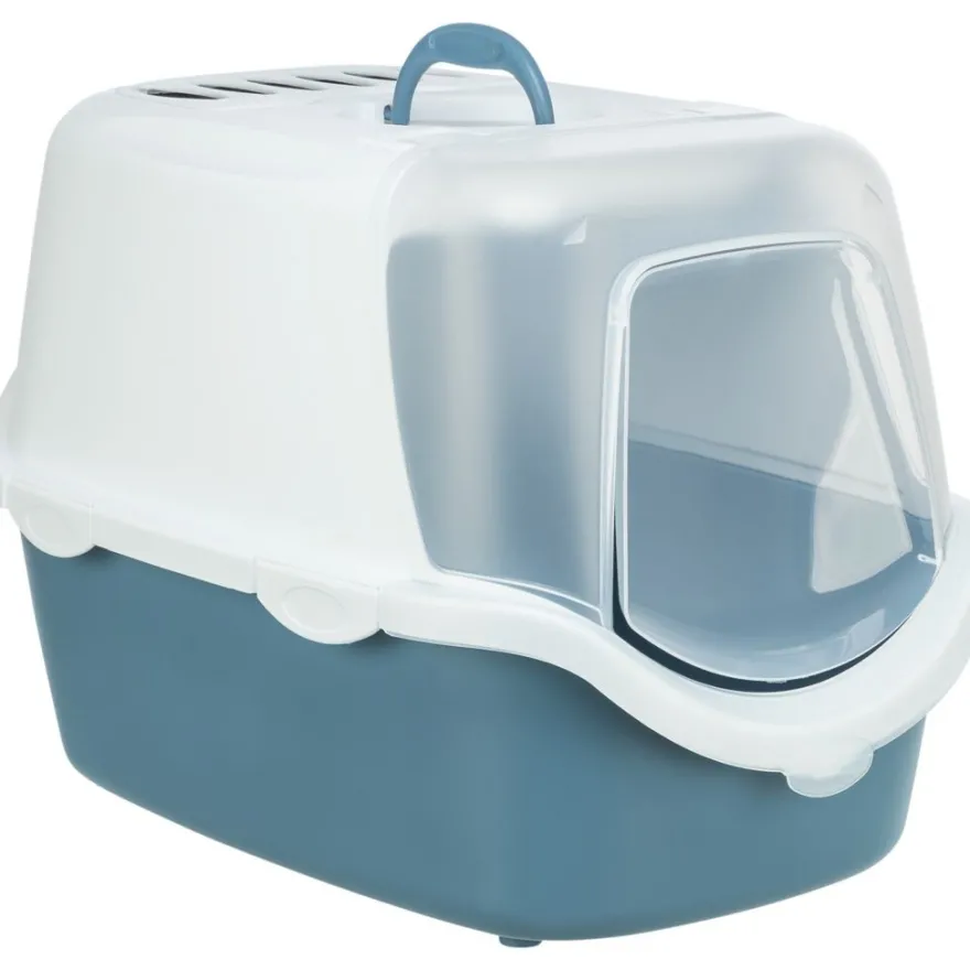TRIXIE Katzentoilette Vico Open Top, mit Haube, blau/weiß | 40 × 40 × 56 cm