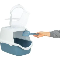 TRIXIE Katzentoilette Vico Open Top, mit Haube, blau/weiß | 40 × 40 × 56 cm